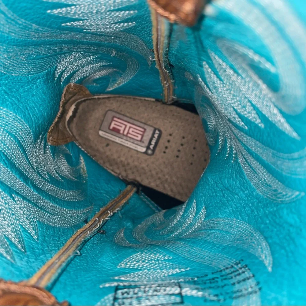 Ariat Turquoise and Tan Leather Western Boots - Picture 12 of 14